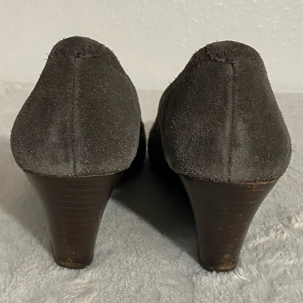 Tory Burch Sally Spilt Suede Wedge Heels Women’s Size 10M Elephant Gray